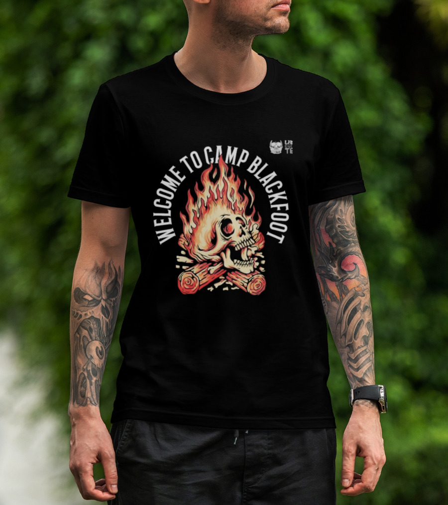 Welcome To Camp Blackfoot Skull Fire Lit Cig T-Shirt