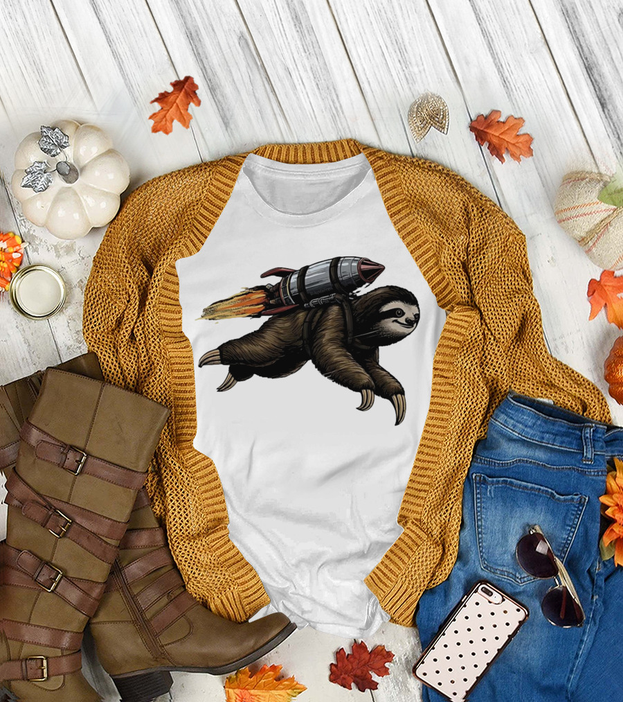 Sloth With Rocket-Powered Jetpack In Flight T-Shirt