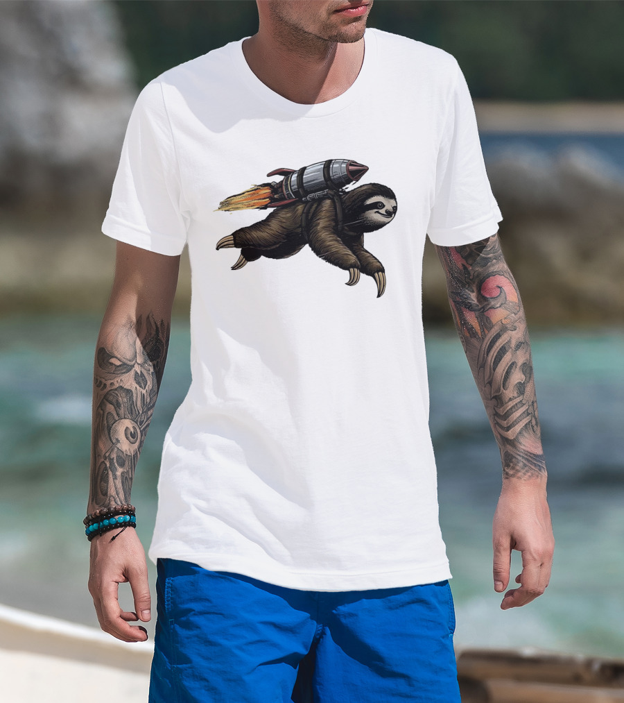 Sloth With Rocket-Powered Jetpack In Flight T-Shirt