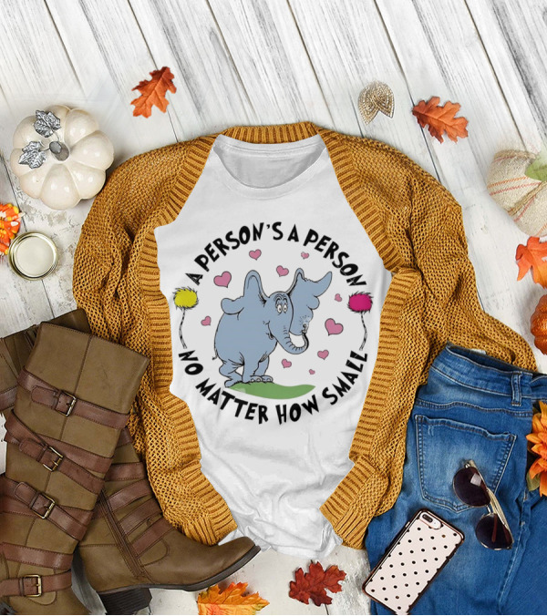 A Person's A Person No Matter How Small Elephant With Pink Hearts And Yellow Pink Flowers T-Shirt