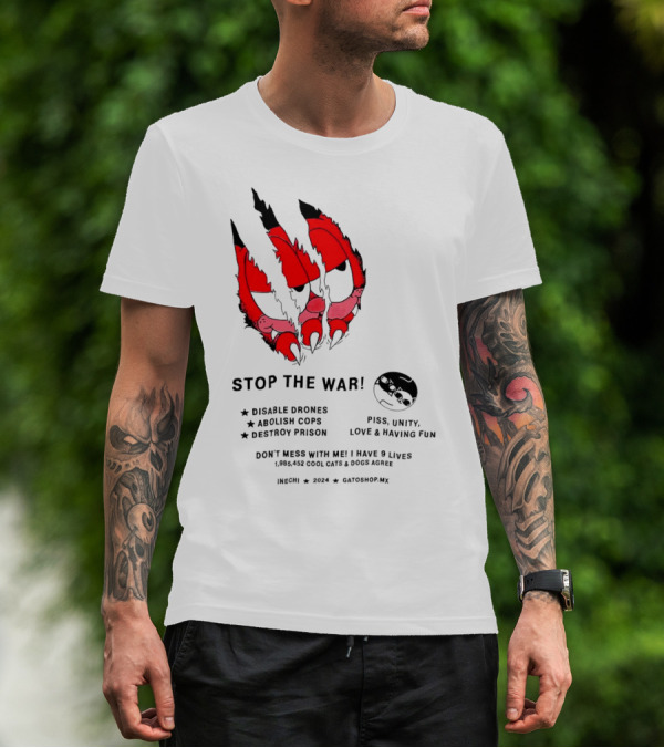Garfield Stop The War Disable Drones Abolish Cops Destroy Prison Piss Unity Love Having Fun T-Shirt