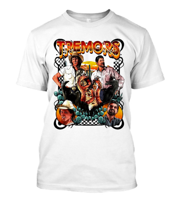 Tremors Movie Characters Graphic Poster With Monsters And Cowboy Hats T-Shirt