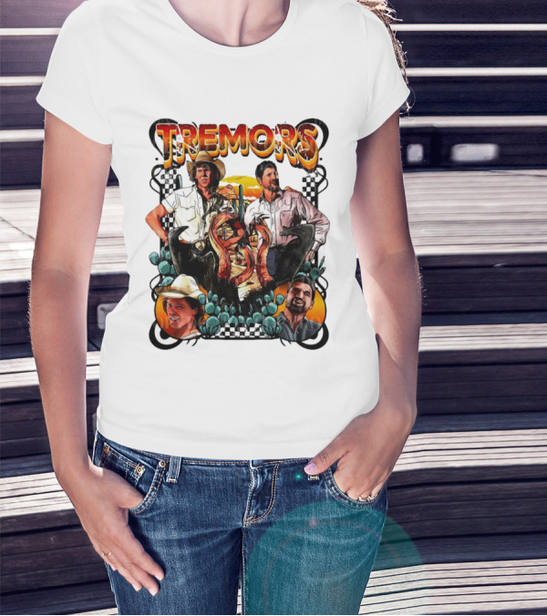 Tremors Movie Characters Graphic Poster With Monsters And Cowboy Hats T-Shirt