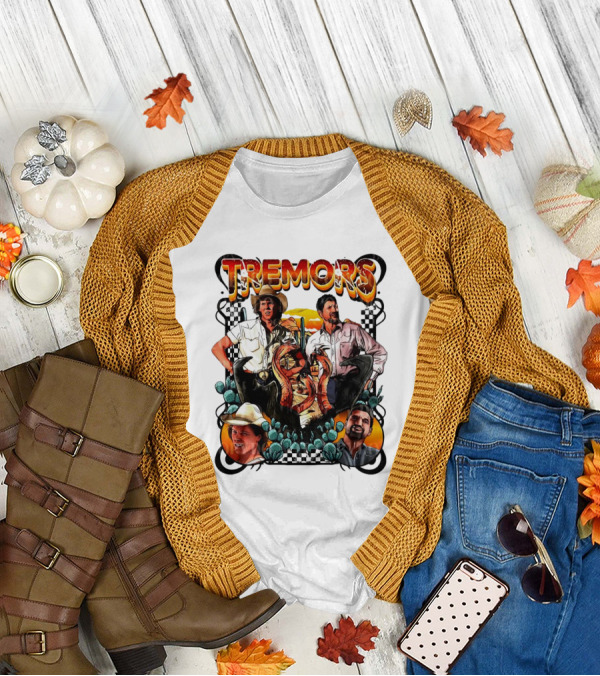 Tremors Movie Characters Graphic Poster With Monsters And Cowboy Hats T-Shirt