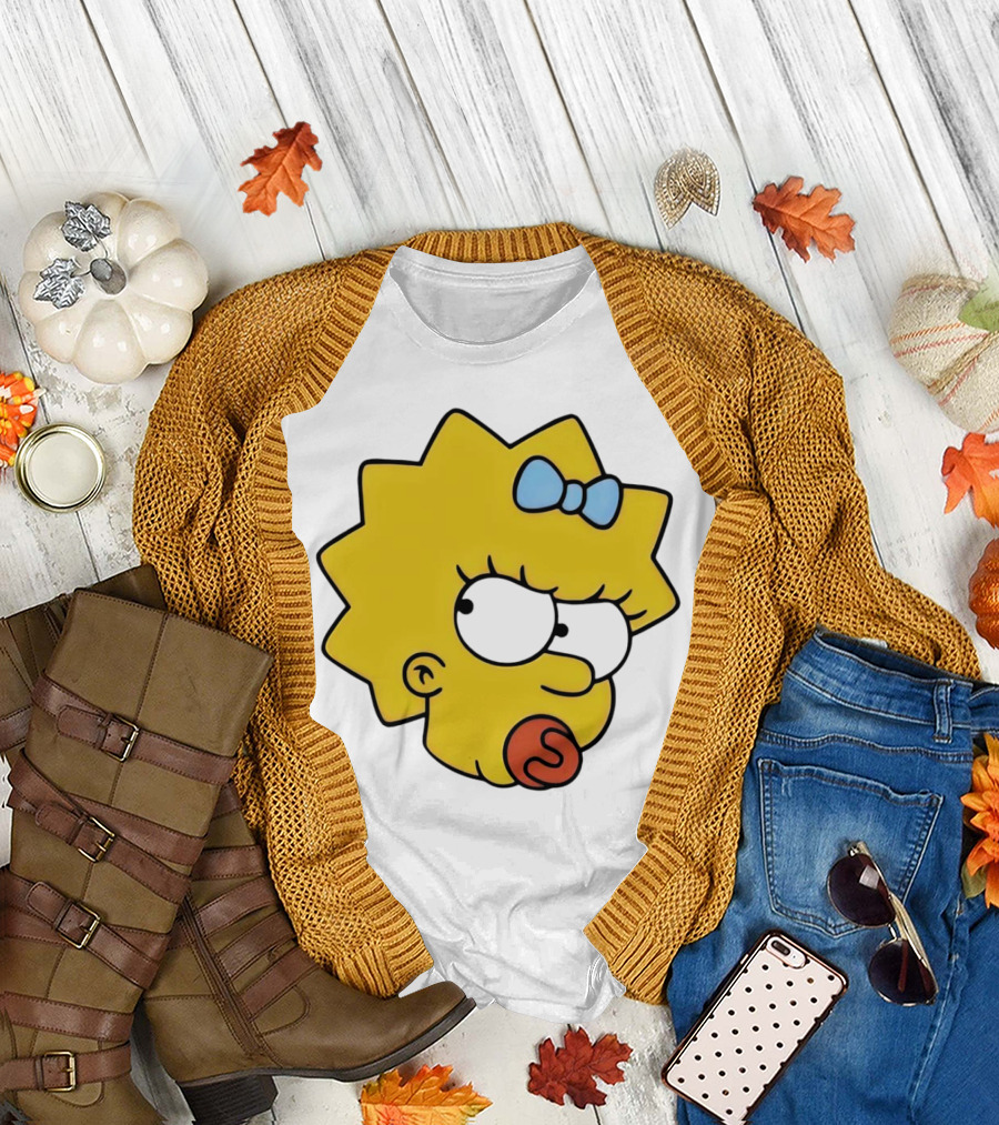 Manicita The Simpsons Maggie Angry Face With Pacifier And Bow T-Shirt