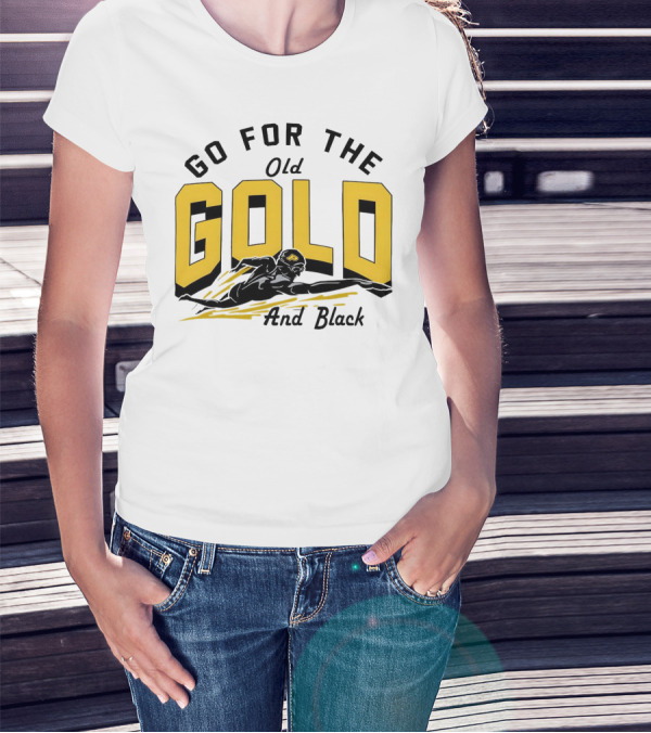 Go For The Old Gold And Black Gold Letters Swimming Scene T-Shirt