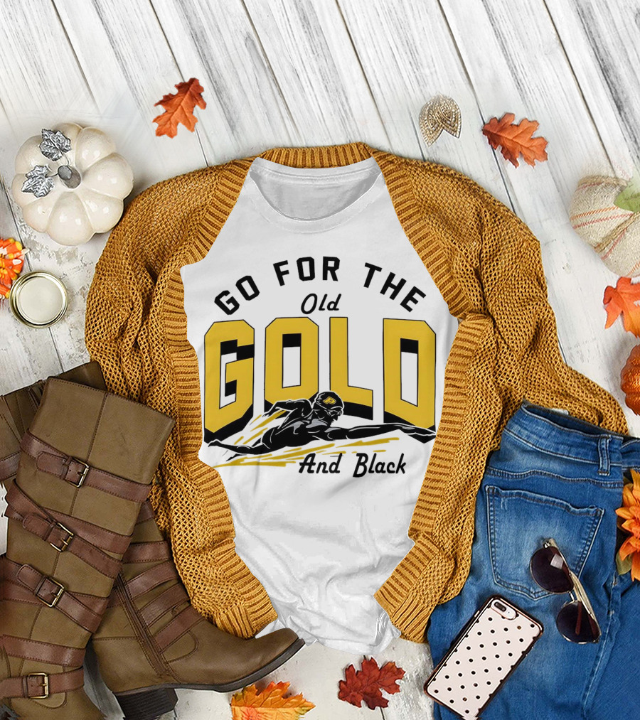 Go for the Old Gold and Black Gold Letters Swimming Scene T-Shirt