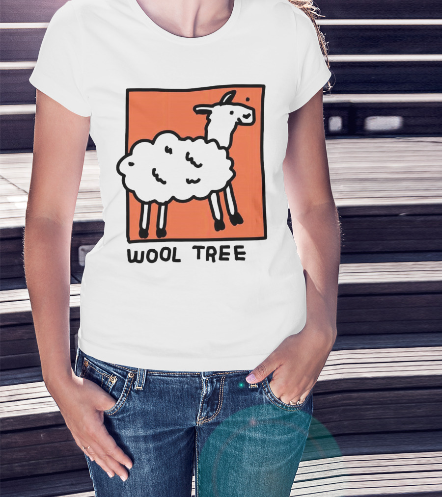 Wool Tree Black Sheep Illustration On Orange Background T-Shirt