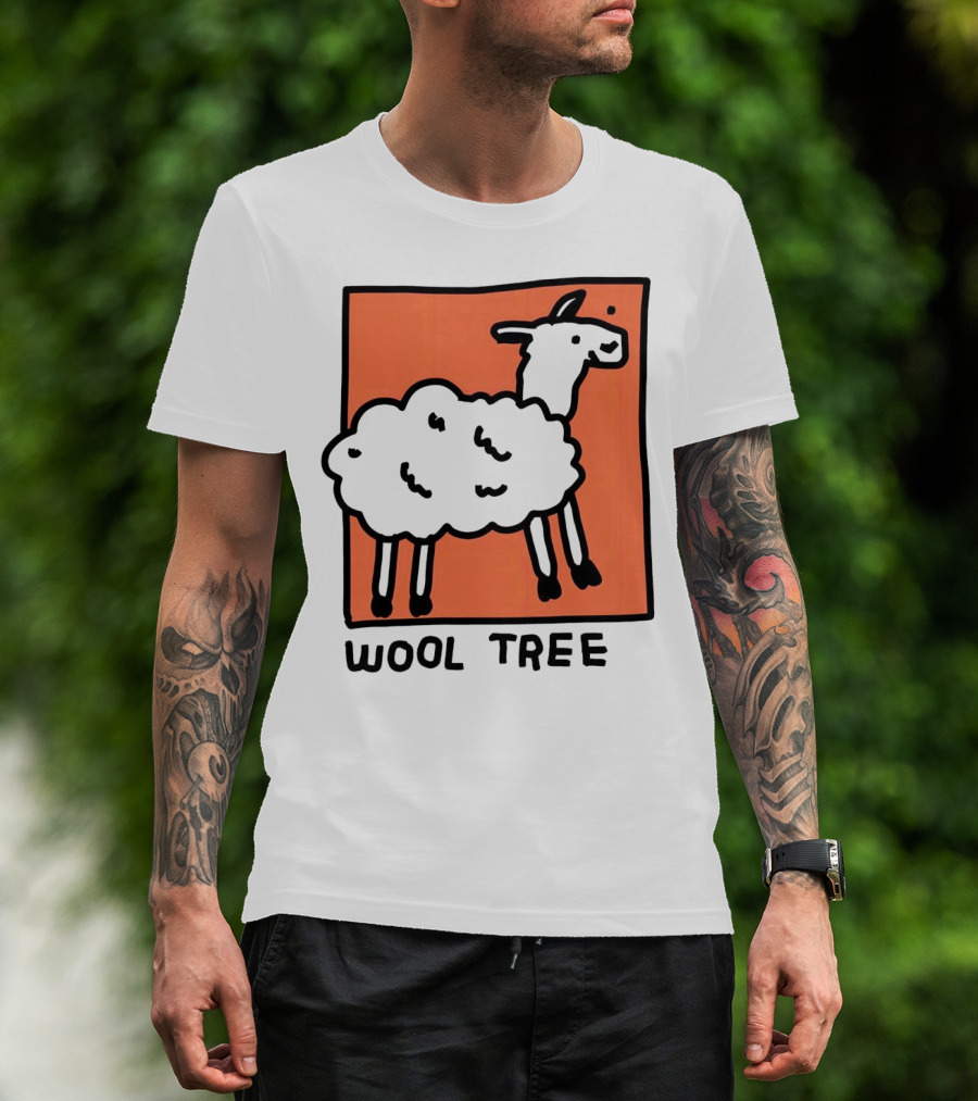 Wool Tree Black Sheep Illustration On Orange Background T-Shirt