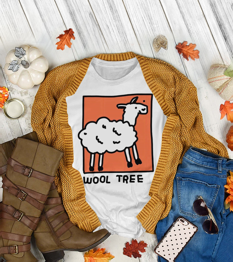 Wool Tree Black Sheep Illustration On Orange Background T-Shirt