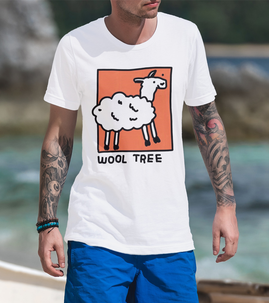 Wool Tree Black Sheep Illustration On Orange Background T-Shirt