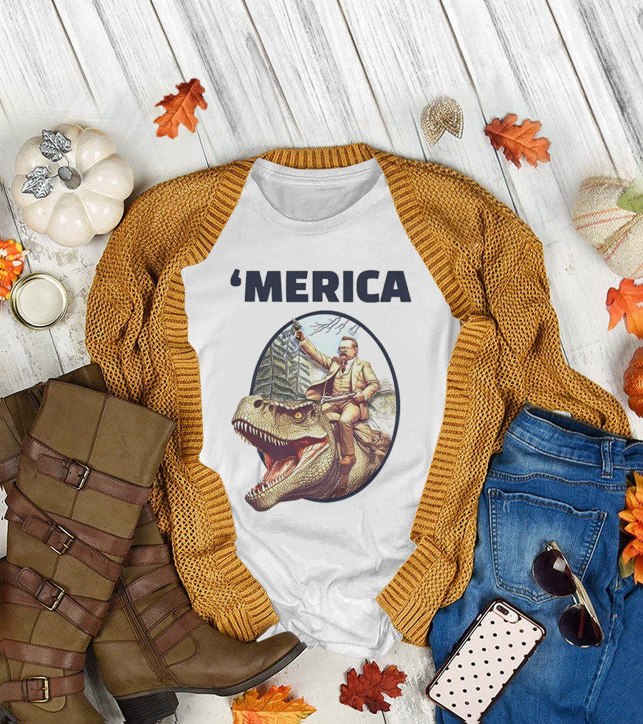 'Merica Chris Long Teddy Roosevelt Riding Allosaurus T-Shirt
