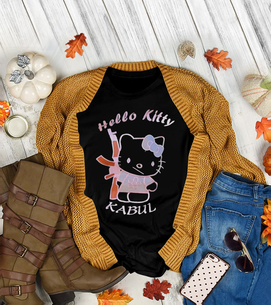 Hello Kitty Kabul Playful Twist on Iconic Character with Rifle T-Shirt