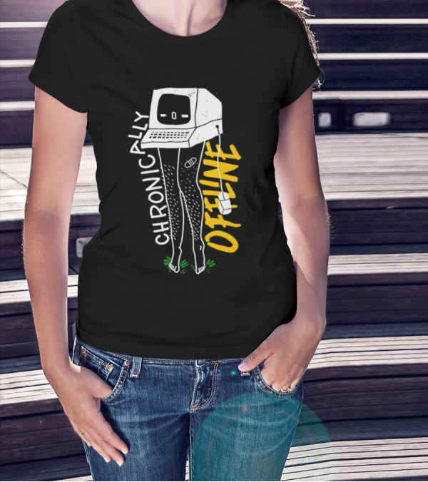Chronically Offline Computer Head With Cable Legs T-Shirt