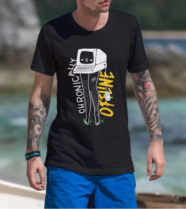 Chronically Offline Computer Head With Cable Legs T-Shirt