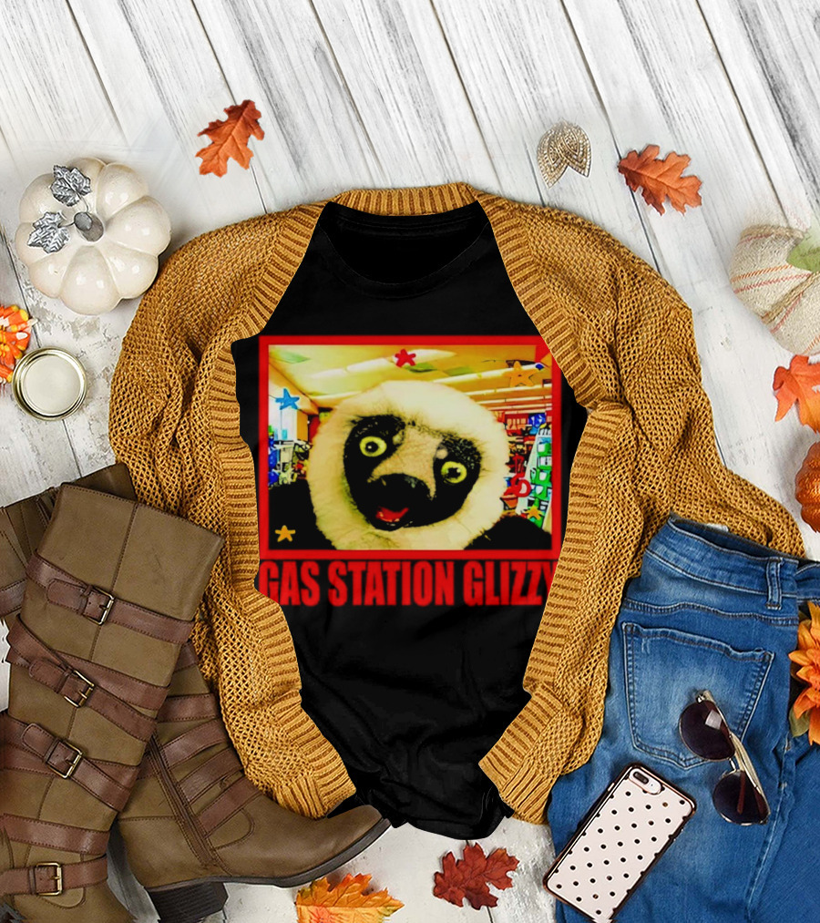Gas Station Glizzy Funny Lemur Cartoon Inside Store T-Shirt