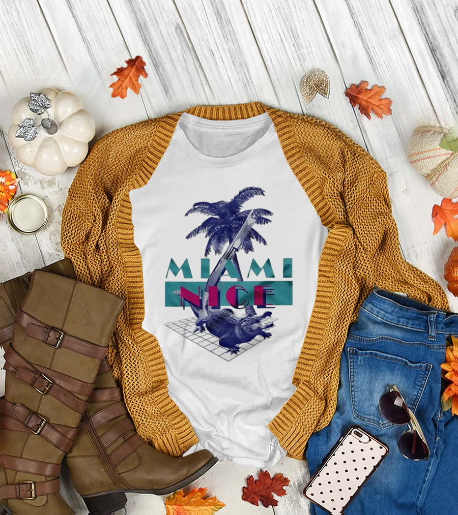 Miami Nice Gator Palm Tree Neon Vibes T-Shirt