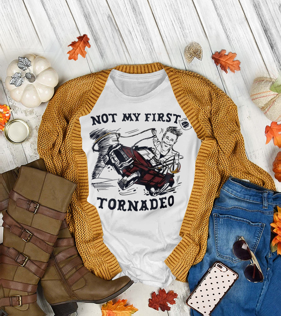 Not My First Tornadeo Glen Powell Riding Red Car in Tornado Sketch T-Shirt