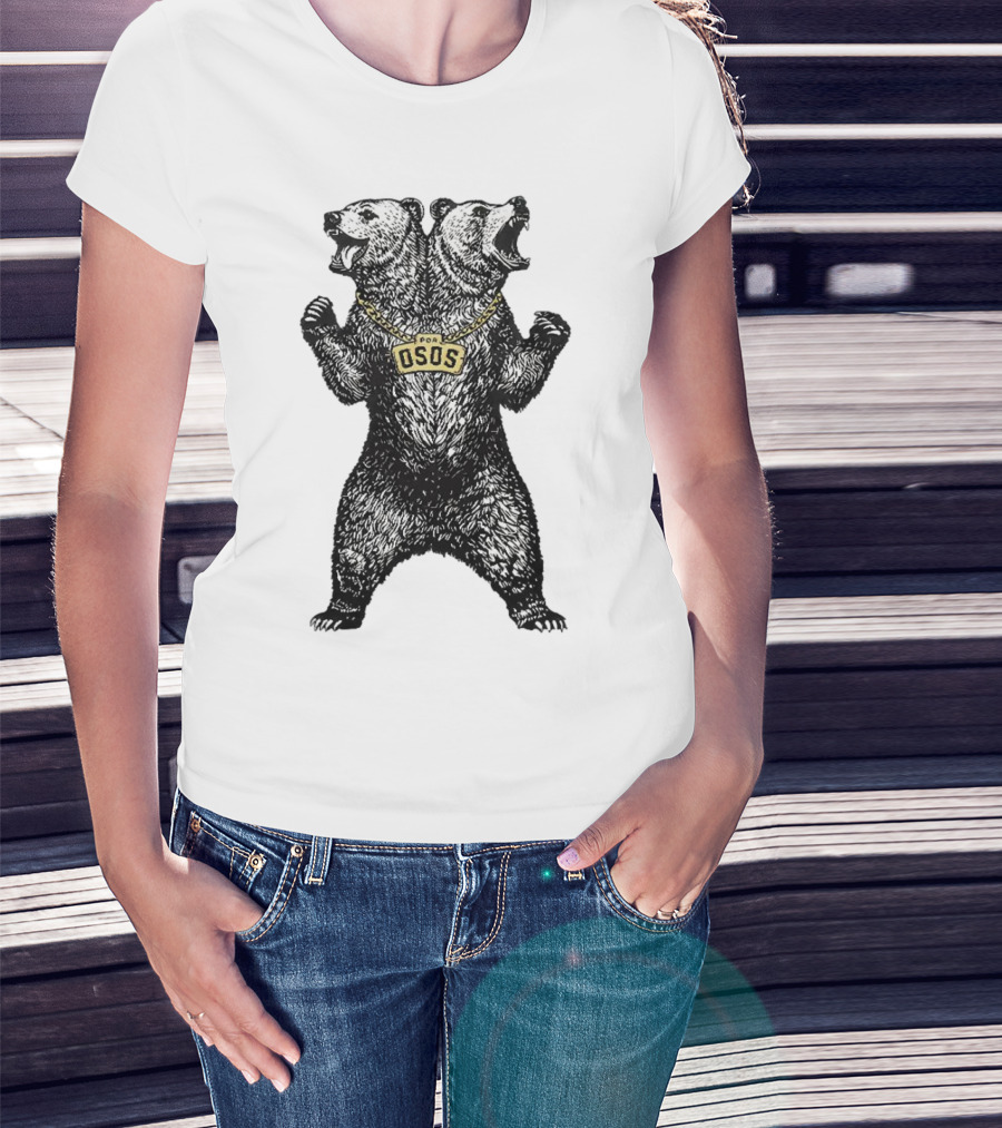 Double Osos Natural Bear Fierce Dual-Headed Roaring Emblem T-Shirt