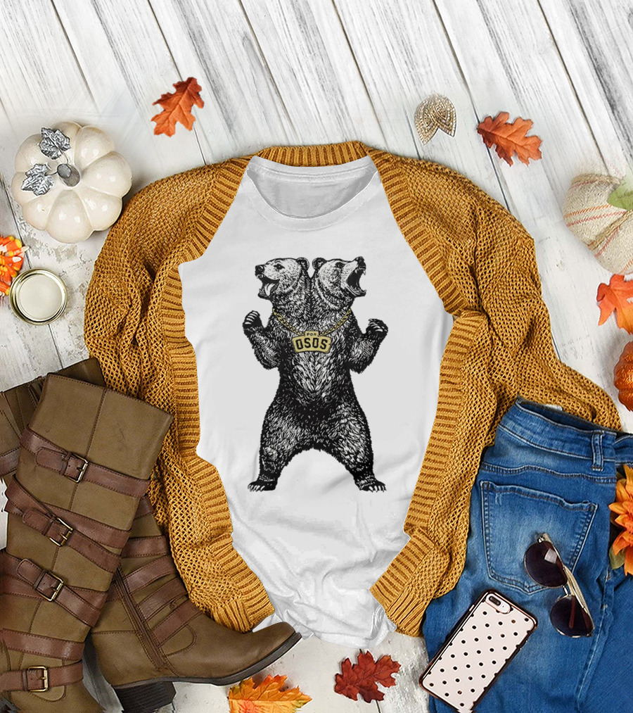 Double Osos Natural Bear Fierce Dual-Headed Roaring Emblem T-Shirt
