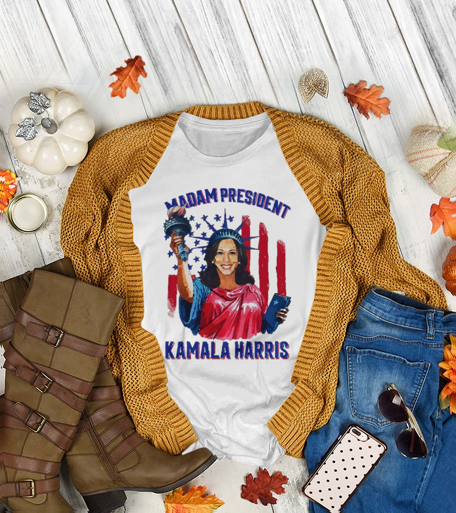 Madam President Kamala Harris Statue of Liberty American Flag Stars T-Shirt