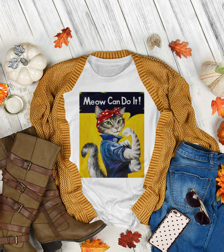 Meow Can Do It Rosie The Riveter Cat Red Bandana T-Shirt