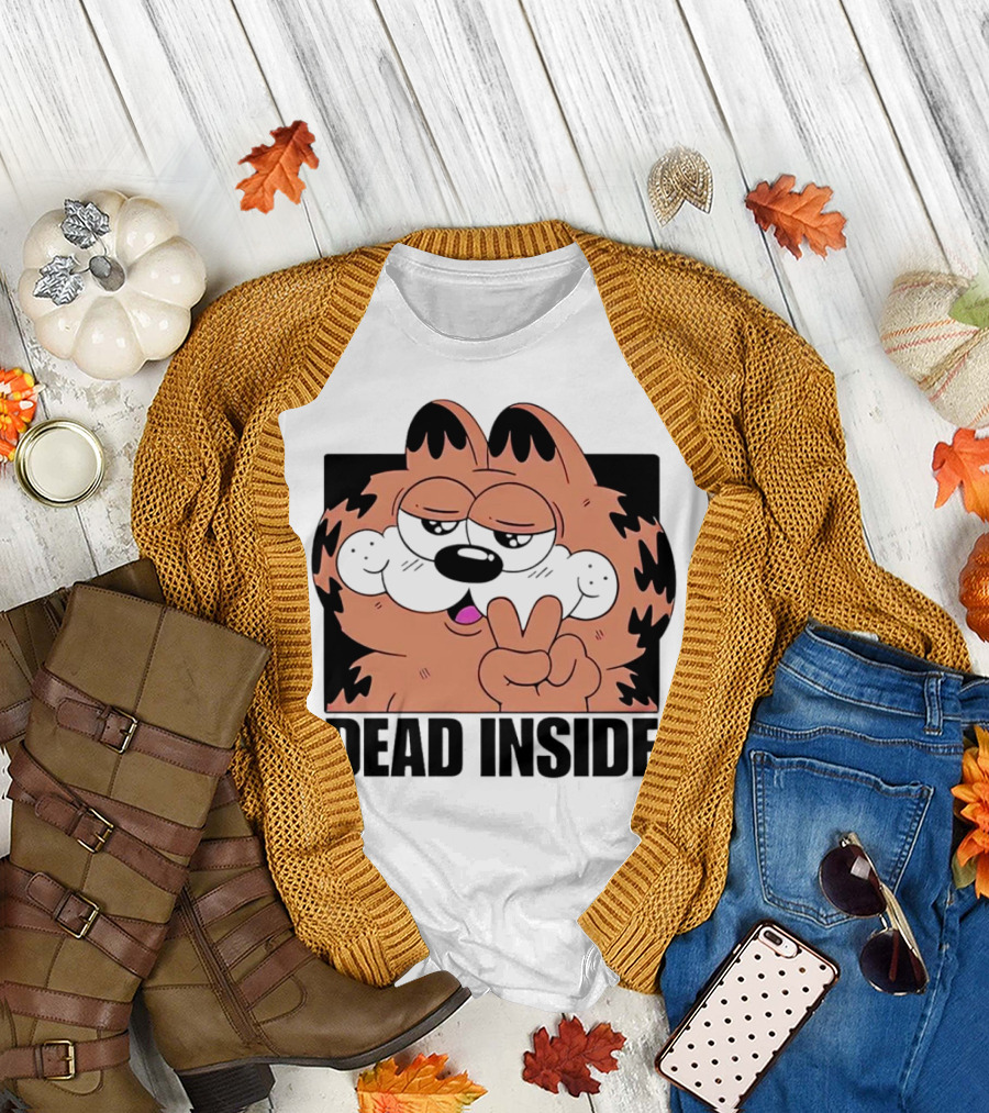 Garfield Dead Inside Peace Sign Iconic Meme T-Shirt