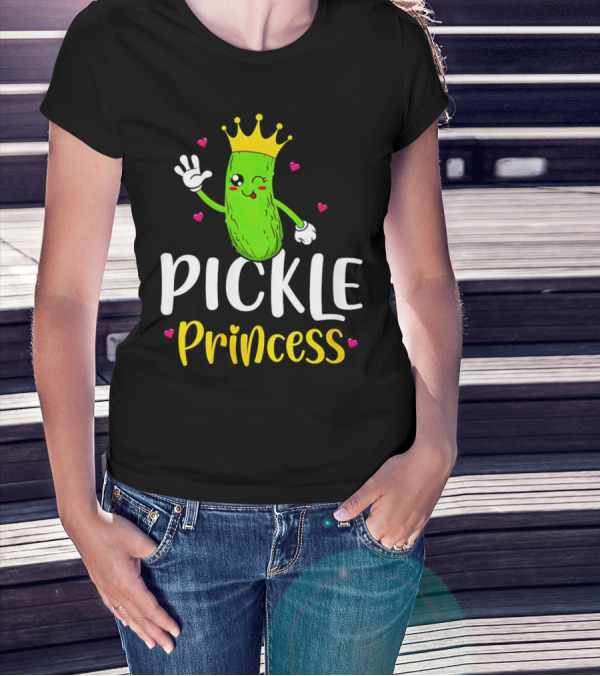 Pickle Princess Cute Crowned Character With Hearts T-Shirt