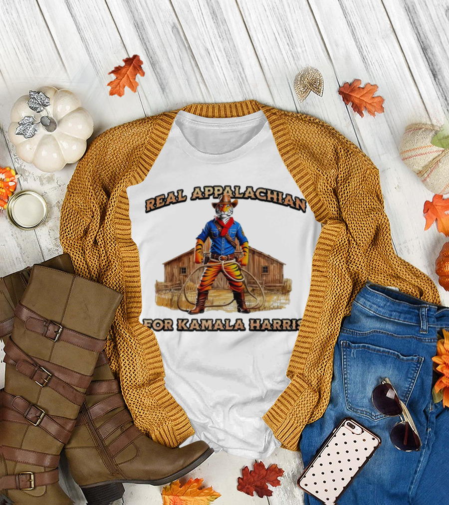 Real Appalachian for Kamala Harris Tiger Cowboy Barn T-Shirt