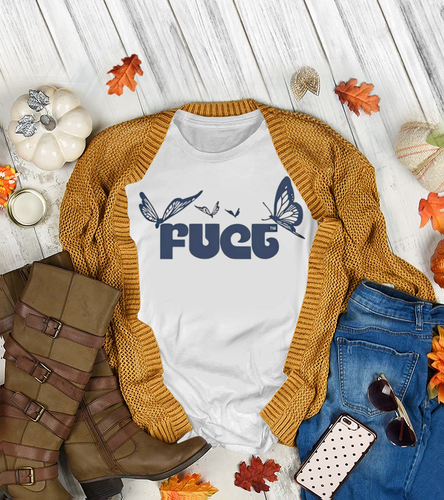 Fuct Butterfly Bold Text with Blue Butterflies T-Shirt