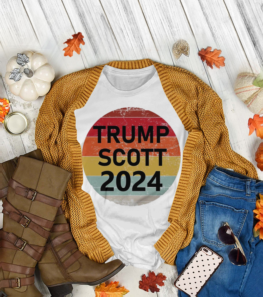 TRUMP SCOTT 2024 Vintage Retro Distressed Sunset Stripes T-Shirt
