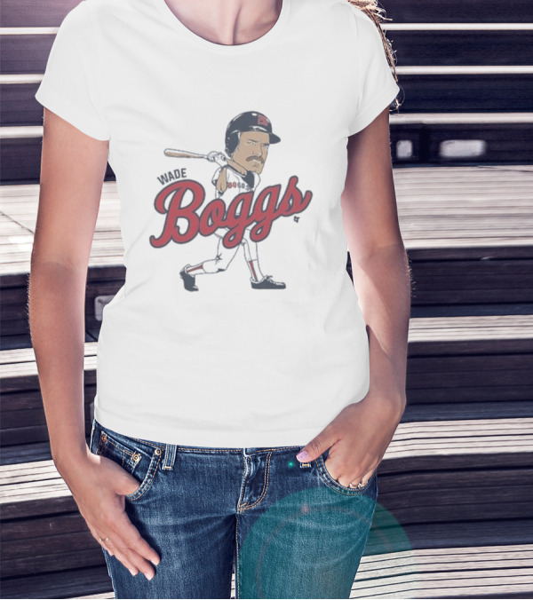 Wade Boggs Caricature Baseball Player With Bat And Signature T-Shirt
