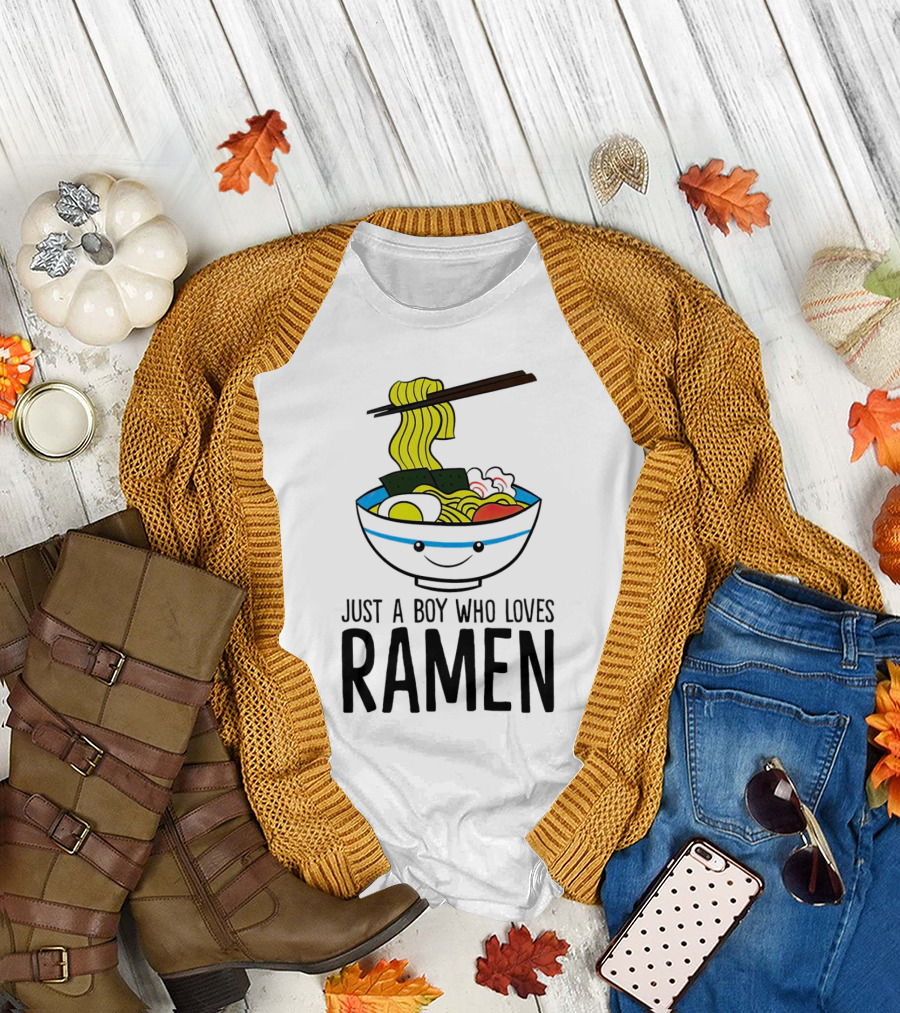 Just a Boy Who Loves Ramen Cute Smiling Bowl of Noodles T-Shirt