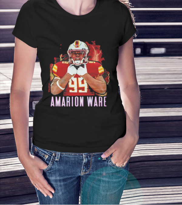 Amarion Ware ULM Warhawks 99 Football Player Lightning Background T-Shirt