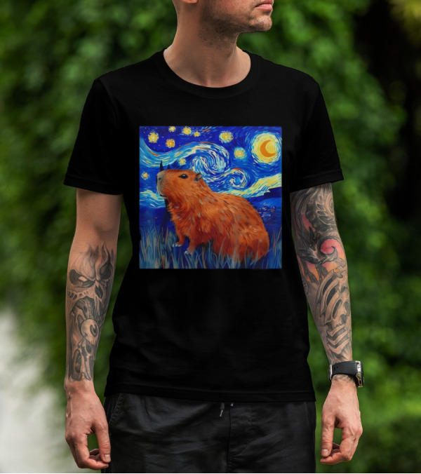 Capybara Starry Night Van Gogh Fusion T-Shirt
