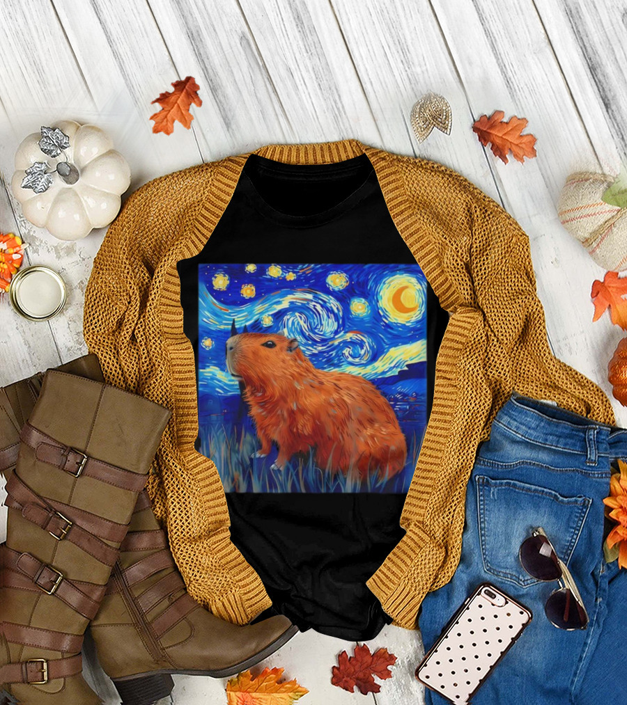 Capybara Starry Night Van Gogh Fusion T-Shirt