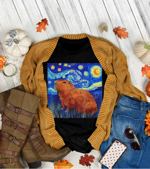 Capybara Starry Night Van Gogh Fusion T-Shirt