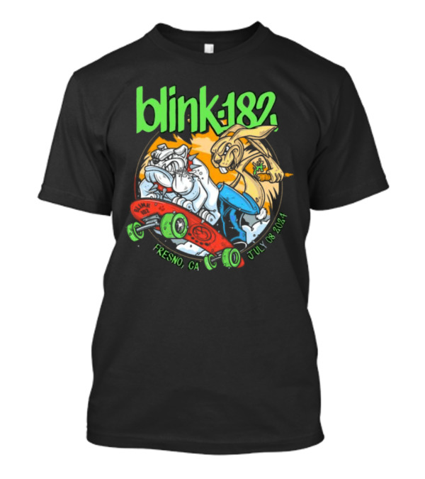 Blink-182 Fresno, CA July 08 2024 Skateboarding Bulldog And Rabbit T-Shirt