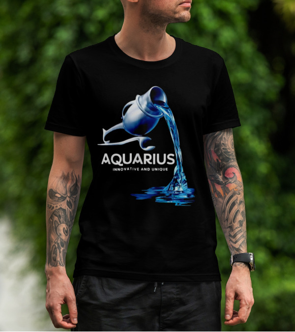 Aquarius Zodiac Sign Innovative And Unique Water Bearer Pouring Blue Water T-Shirt