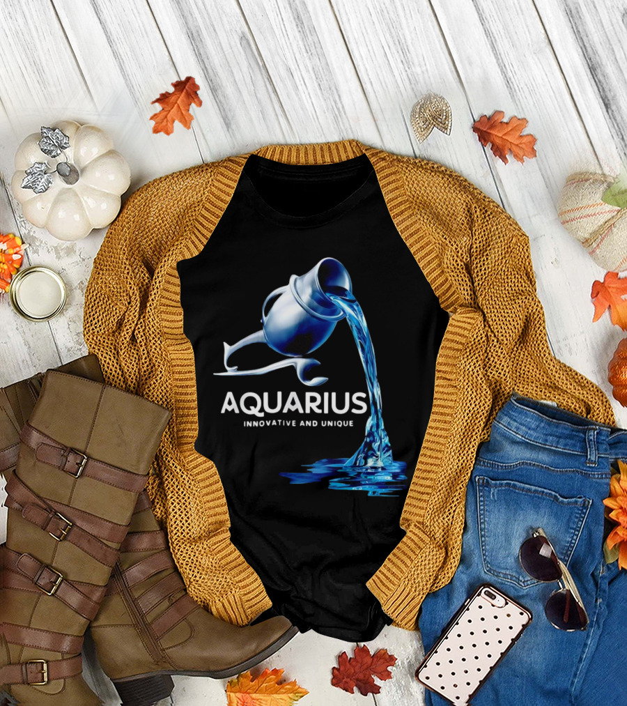 Aquarius Zodiac Sign Innovative and Unique Water Bearer Pouring Blue Water T-Shirt