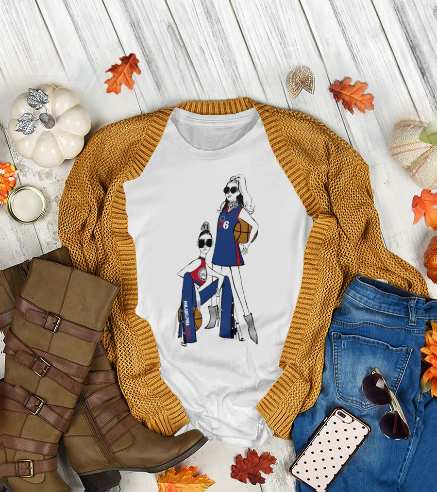 Philadelphia 76ers G-III 4Her Basketball Girls Fitted Blue and Red 76 Jersey and Pants with Basketball T-Shirt
