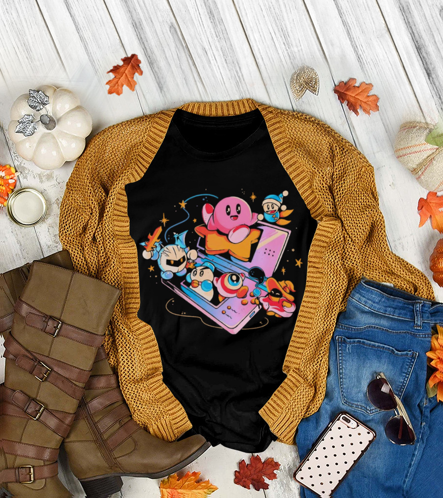 Kirby and Friends Adventure on Pink Portable Game Console T-Shirt