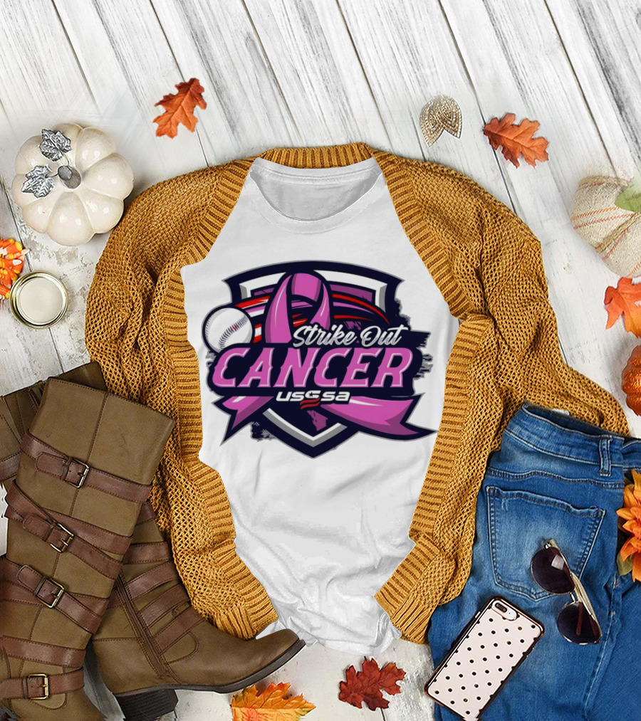 USSSA Arizona Baseball Strike Out Cancer 2024 Pink Ribbon and Baseball Shield T-Shirt