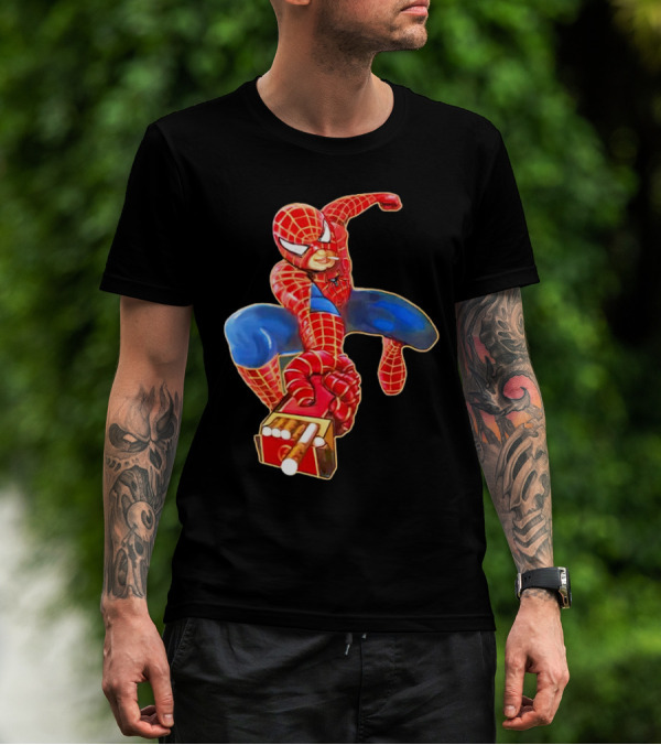Spiderman Funny Smoking Man Superhero T-Shirt