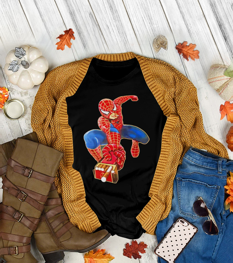 Spiderman Funny Smoking Man Superhero T-Shirt