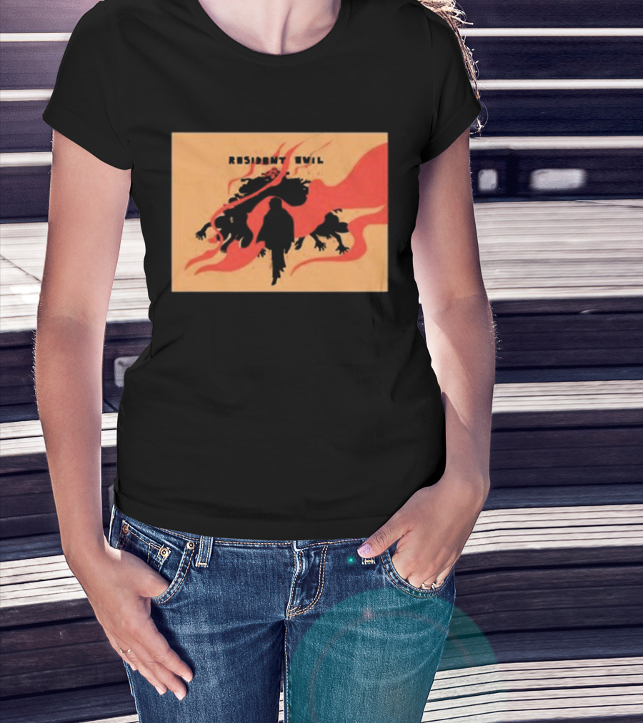 Resident Evil Silhouette Shadow Red Flames T-Shirt