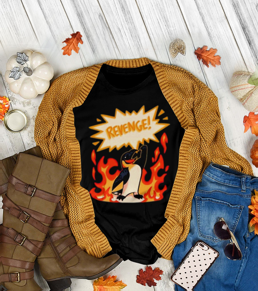 Hazbin Hotel Helluva Boss Revenge Penguin in Flames T-Shirt