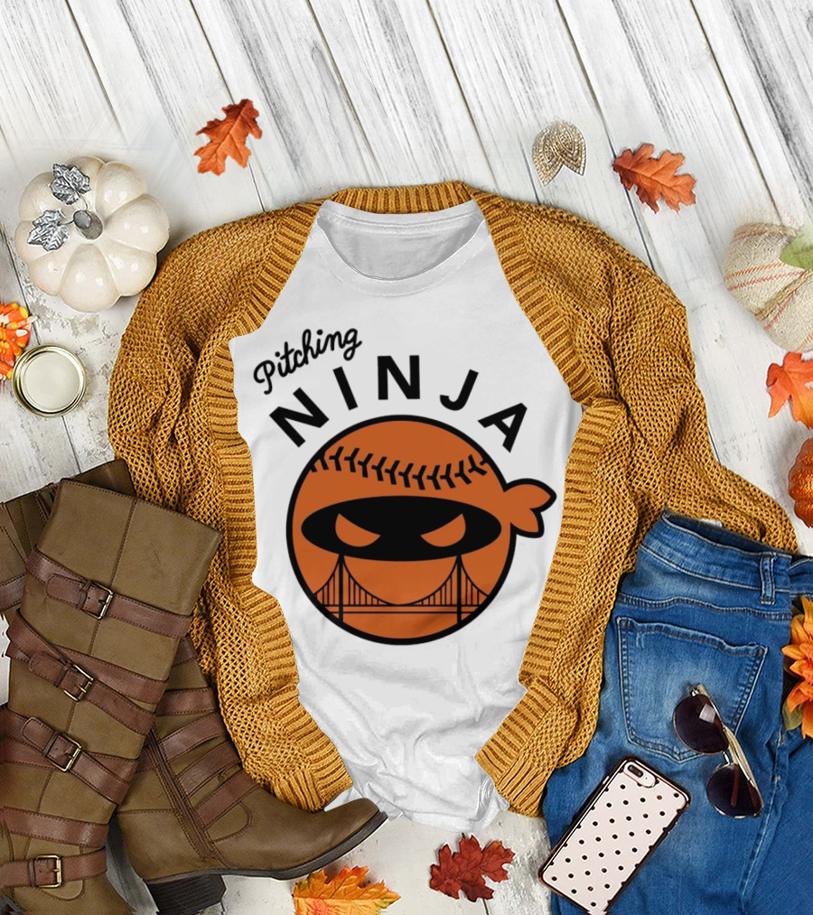 Pitching Ninja San Francisco Giants Orange Ball Face with Bridge T-Shirt