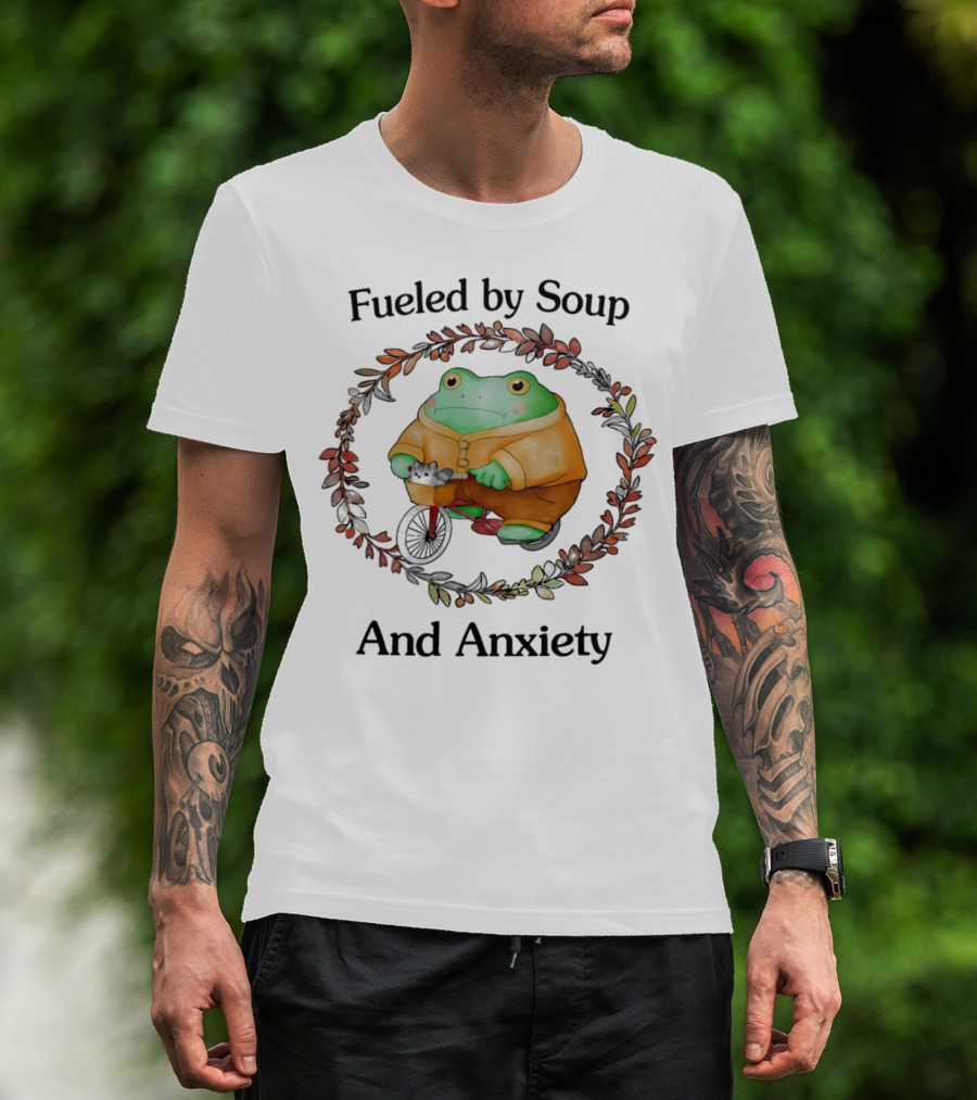 Fueled By Soup And Anxiety Frog Riding Bike T-Shirt