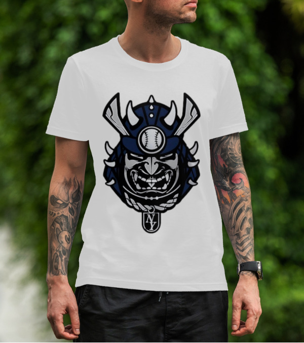 New York Yankees Samurai Helmet With Baseball And NY Initials T-Shirt